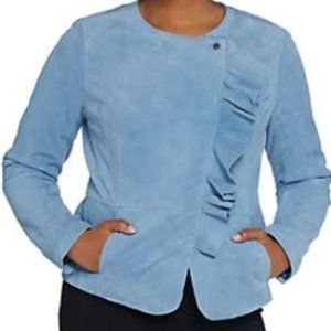 Genuine Suede Isaac Mizrahi Asymmetric Ruffle Jacket NEW